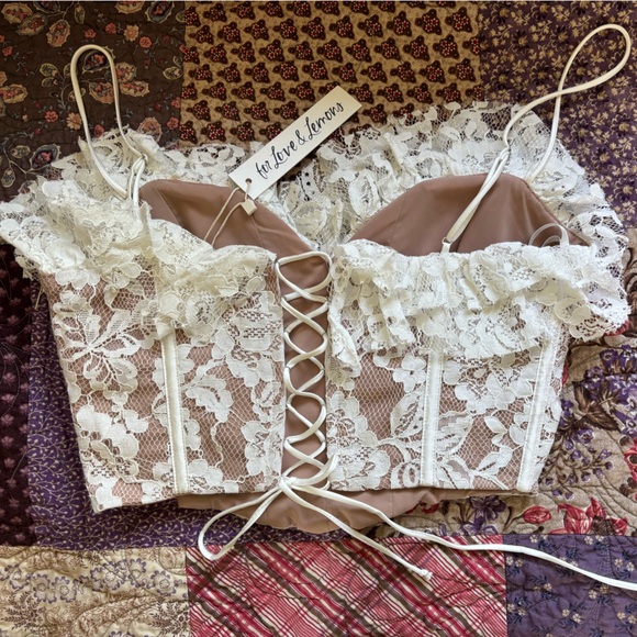 For Love and Lemons Ruffle Lace Crop Top Bustier Corset Sz M - Picture 4 of 7